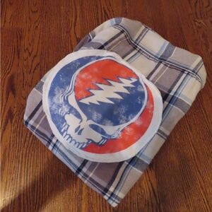 Women’s size medium American vintage & upcycled blue flannel with patchwork